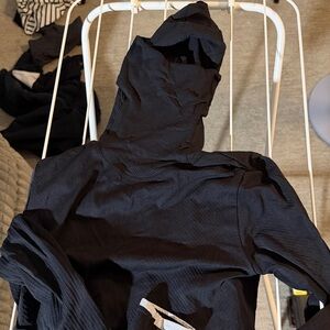 Athleta Hooded Shirt Long-Sleeve, Hoodie, Black, White accents , Size M